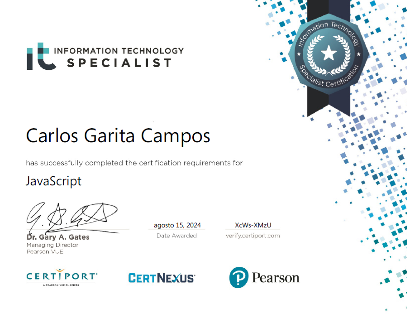 certification Certiport JavaScript