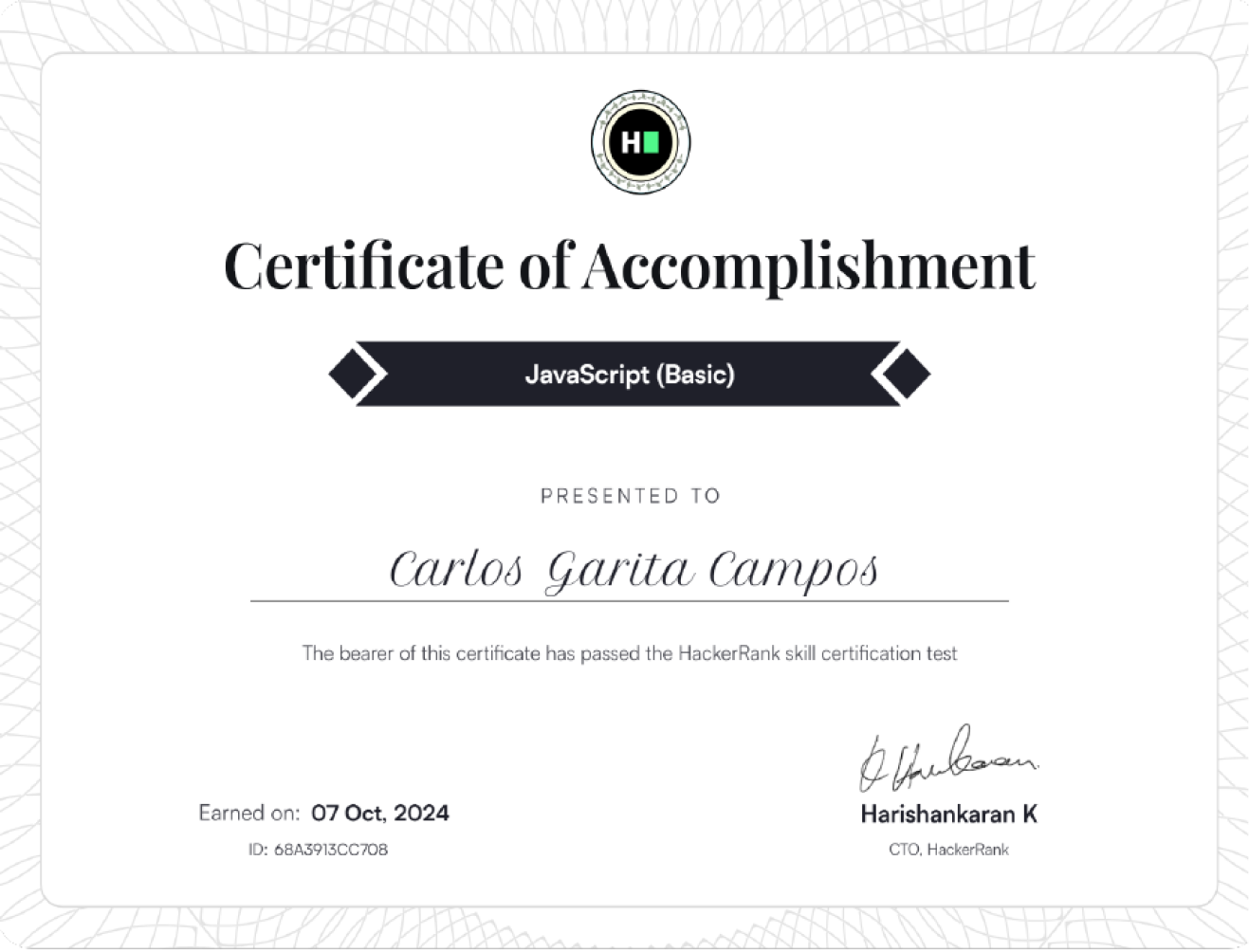 certification Hackerrank JavaScript